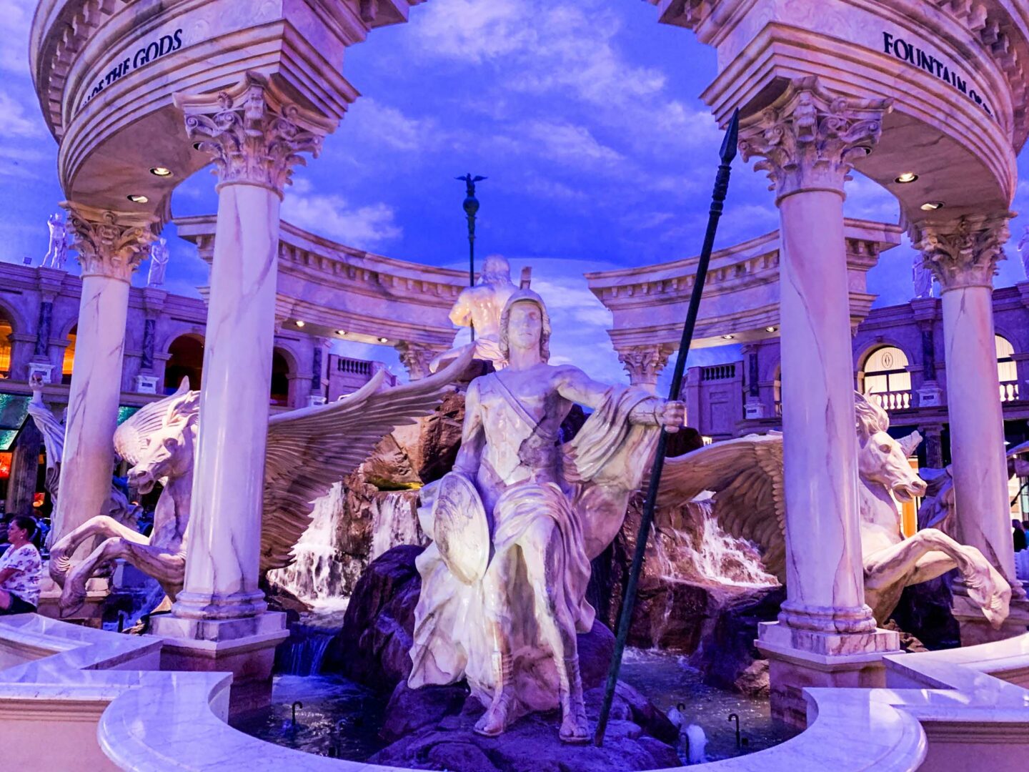 Inside the Forum Shops, the mall is designed to look like a roman ruin. 