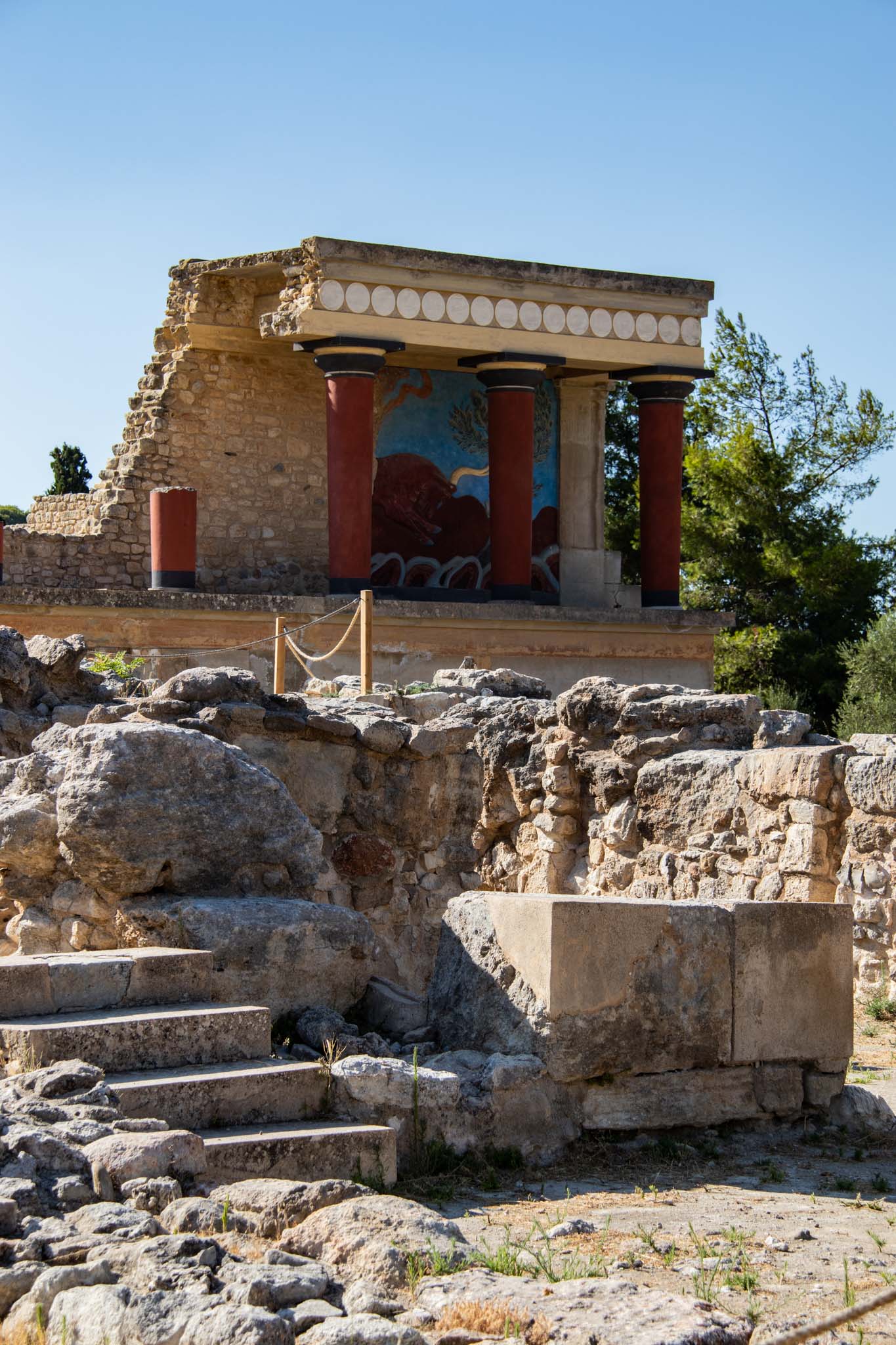 A view over the Palace of Knossos,  in Greece.