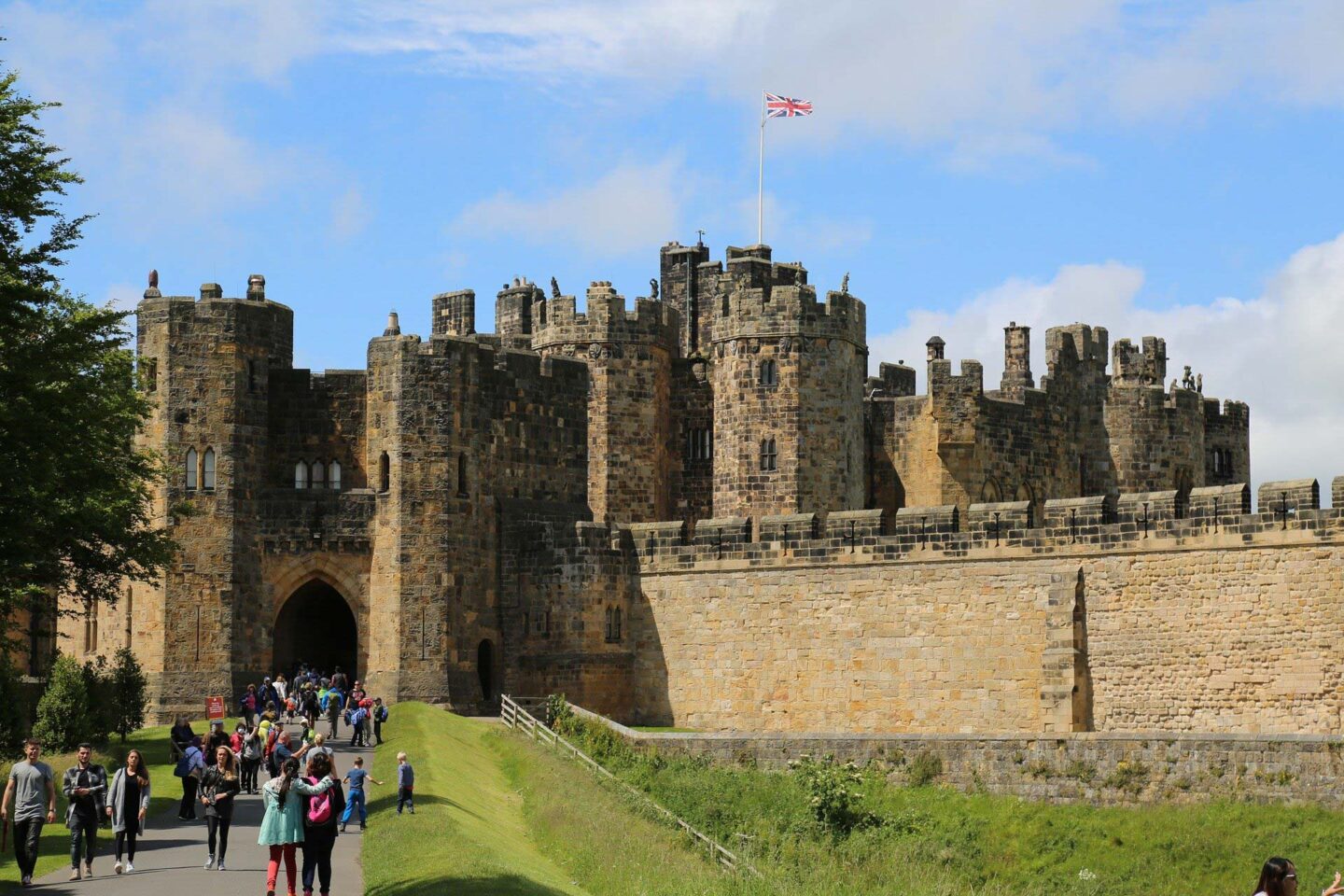 The entrance of Alnwick Castle, the largest castle in Northumberland